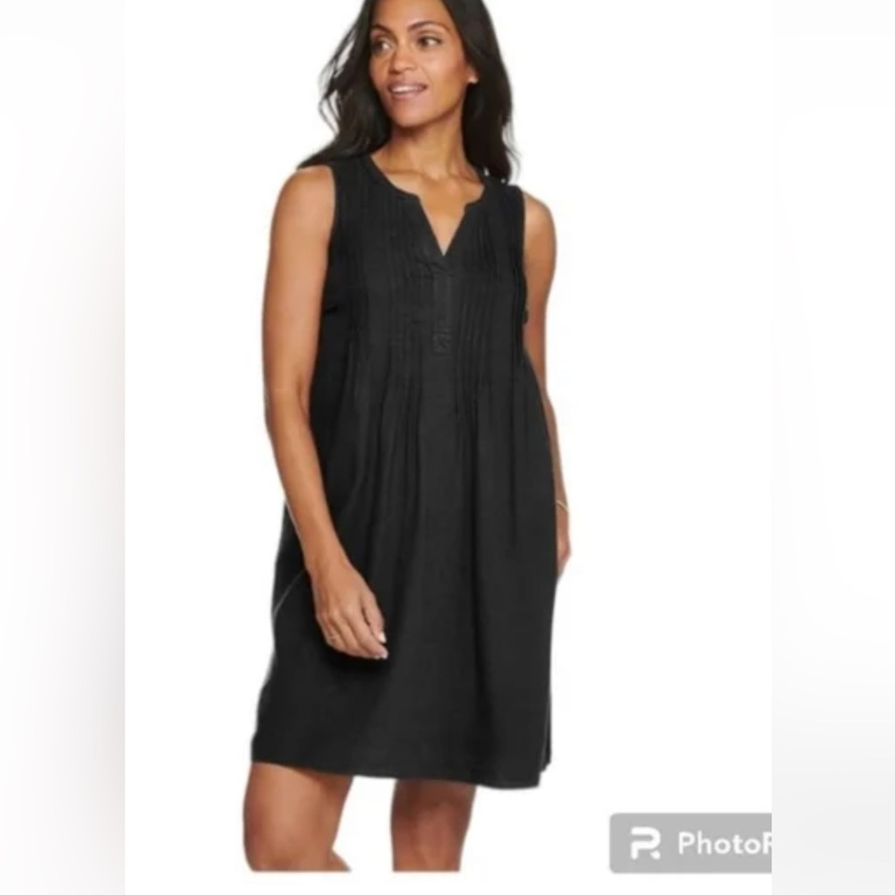 Black Sonoma Pintuck Linen Blend Dress Solid Sleeveless With Pockets size large